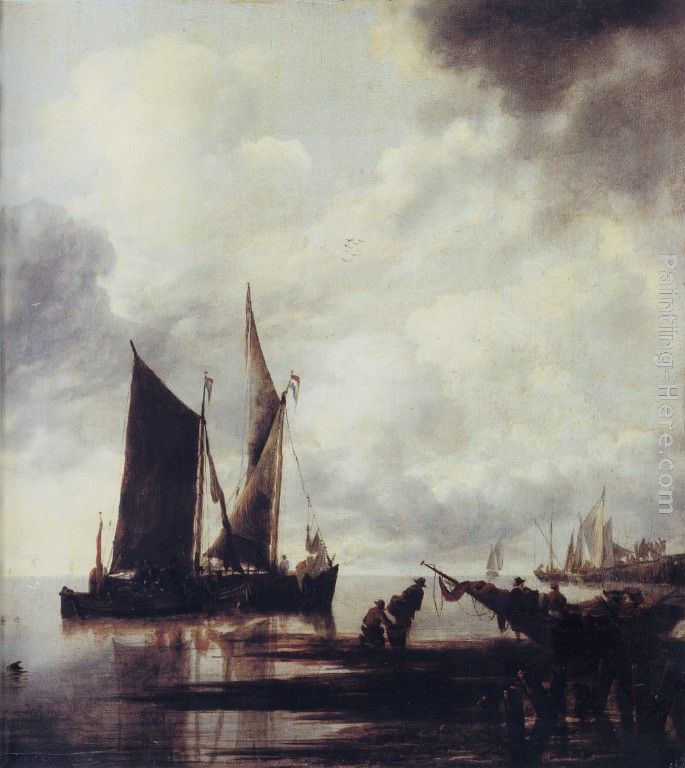 Boats in Shallow Water painting - Jan van de Capelle Boats in Shallow Water art painting